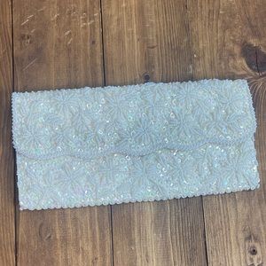 Vintage beaded and sequin clutch wallet ivory cream iridescent